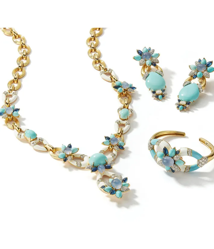 David Webb Earrings*Asheville Earrings, Hammered 18K Gold, Turquoise, Diamonds
