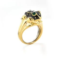 David Webb Rings*Baby Frog Ring, Black Enamel