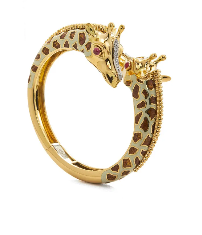 David Webb Bracelets*Baby Giraffe Bangle, Brown Enamel with Ruby Eyes
