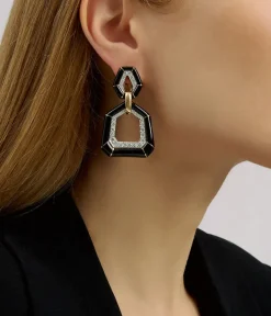 David Webb Earrings*Bamboo Earrings, Black Enamel