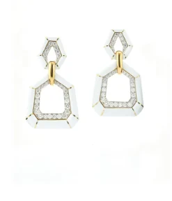 David Webb Earrings*Bamboo Earrings, White Enamel
