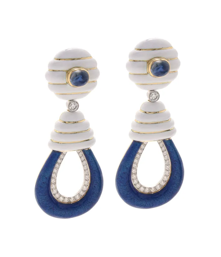 David Webb Earrings*Beehive Earrings, Sapphire
