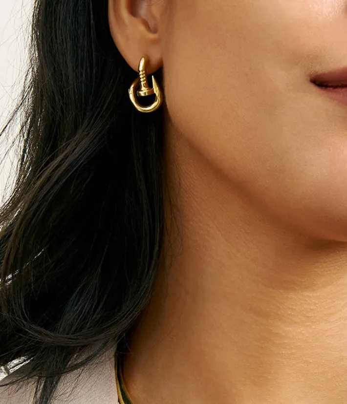 David Webb Earrings*Bent Nail Earrings, Polished 18K Gold