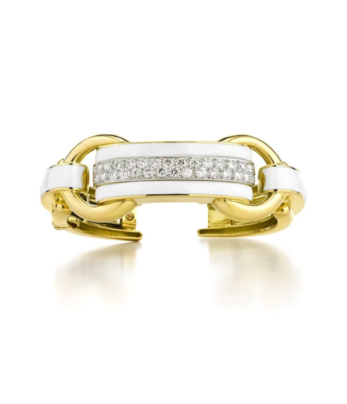 David Webb Bracelets*Bridle Cuff, White Enamel