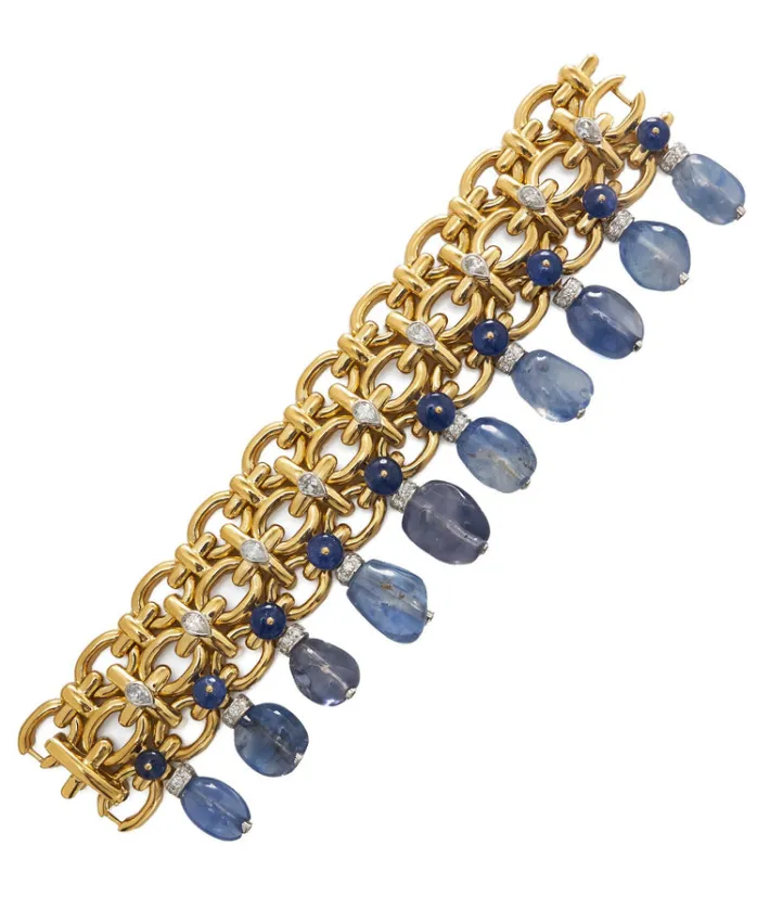 David Webb Bracelets*Brocade Bracelet, Diamonds, Sapphire