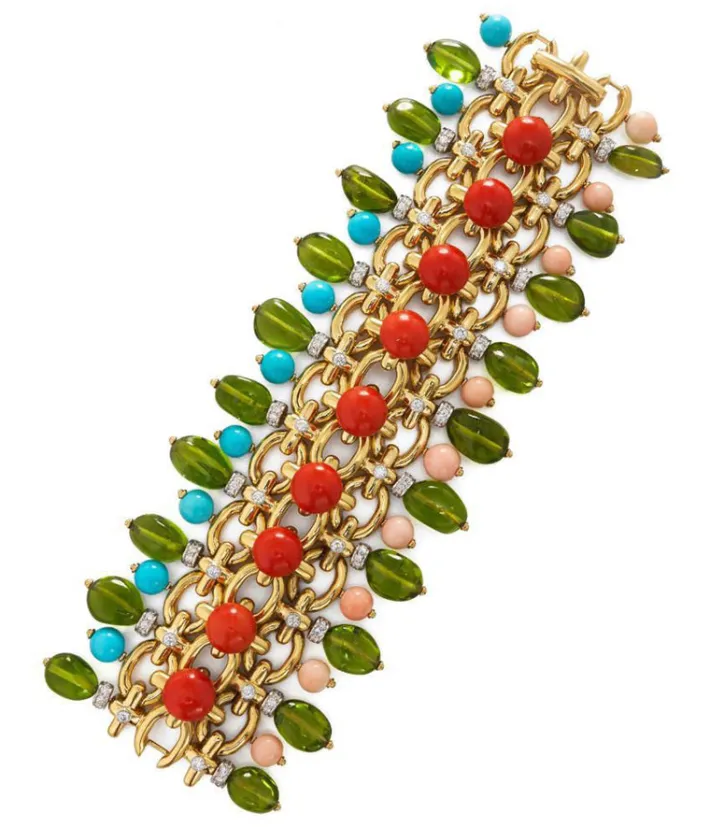 David Webb Bracelets*Brocade Bracelet, Peridot, Coral, Turquoise