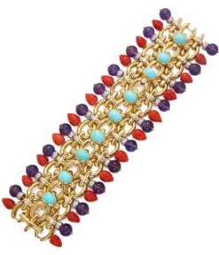 David Webb Bracelets*Brocade Bracelet, Turquoise, Coral, Amethyst