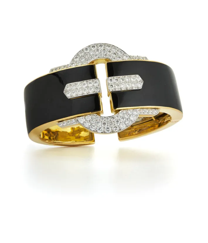David Webb Bracelets*Buckle Cuff, Black Enamel
