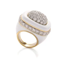 David Webb Rings*Cabana Ring, White Enamel