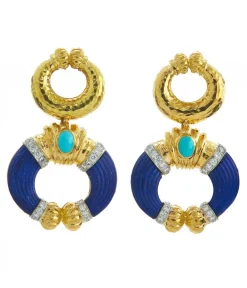 David Webb Earrings*Celtic Crescent Earrings, Lapis