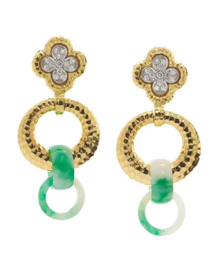 David Webb Earrings*Clover Hoop Drop Earrings