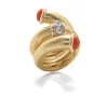 David Webb Rings*Coral Pipe Ring, Hammered 18K Gold