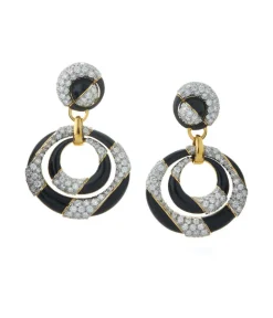 David Webb Earrings*Cosmos Diamond Earrings, Black Enamel