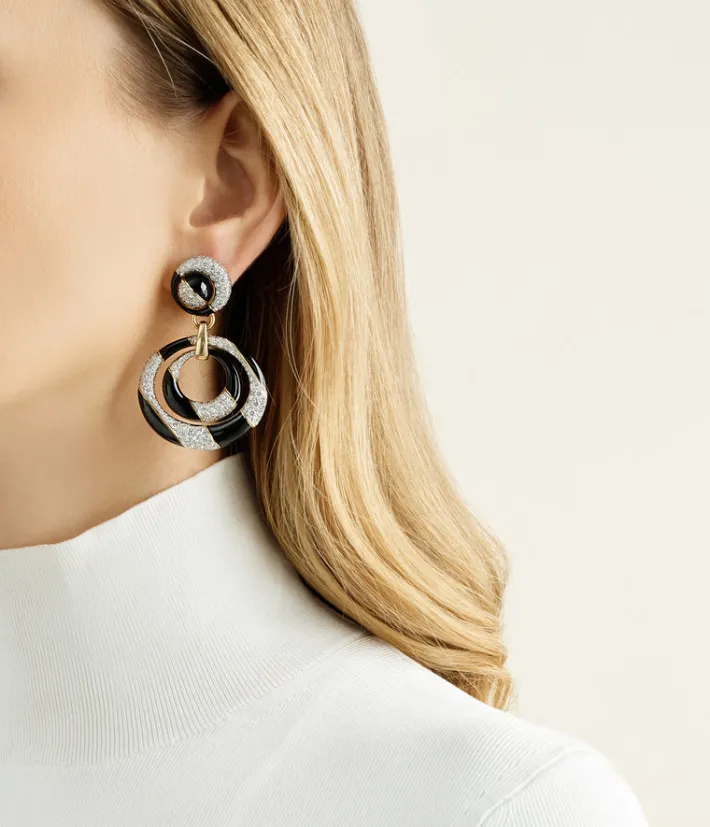 David Webb Earrings*Cosmos Diamond Earrings, Black Enamel
