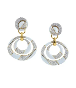 David Webb Earrings*Cosmos Diamond Earrings, White Enamel