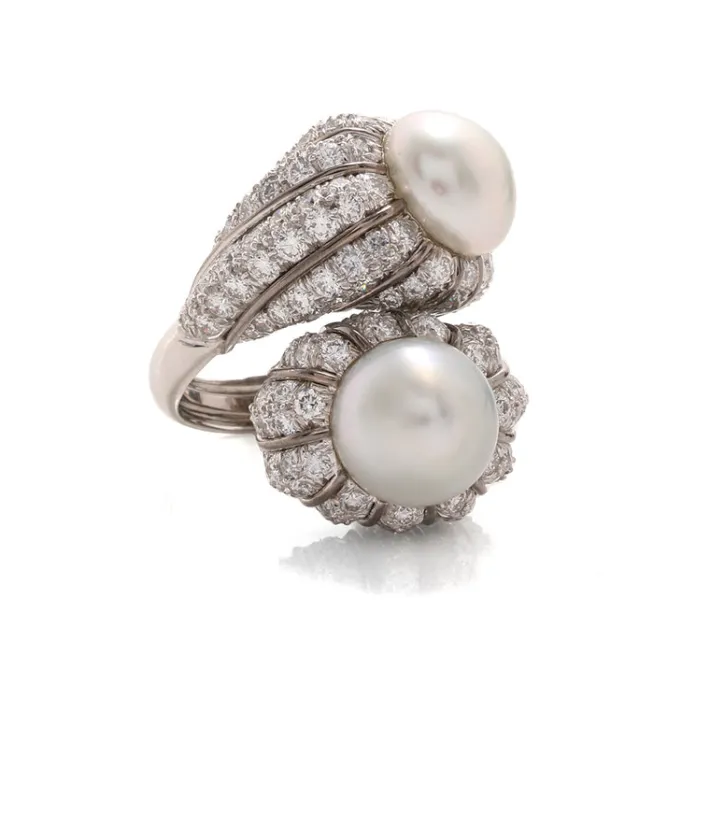 David Webb Rings*Crossover Pearl and Diamond Ring