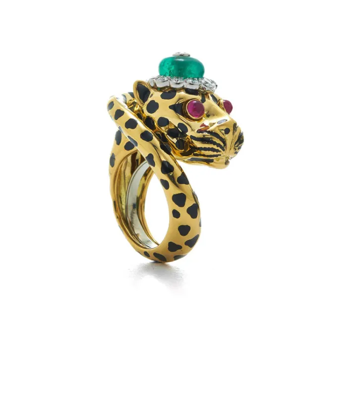 David Webb Rings*Crowned Leopard Ring, Wrapped Tail