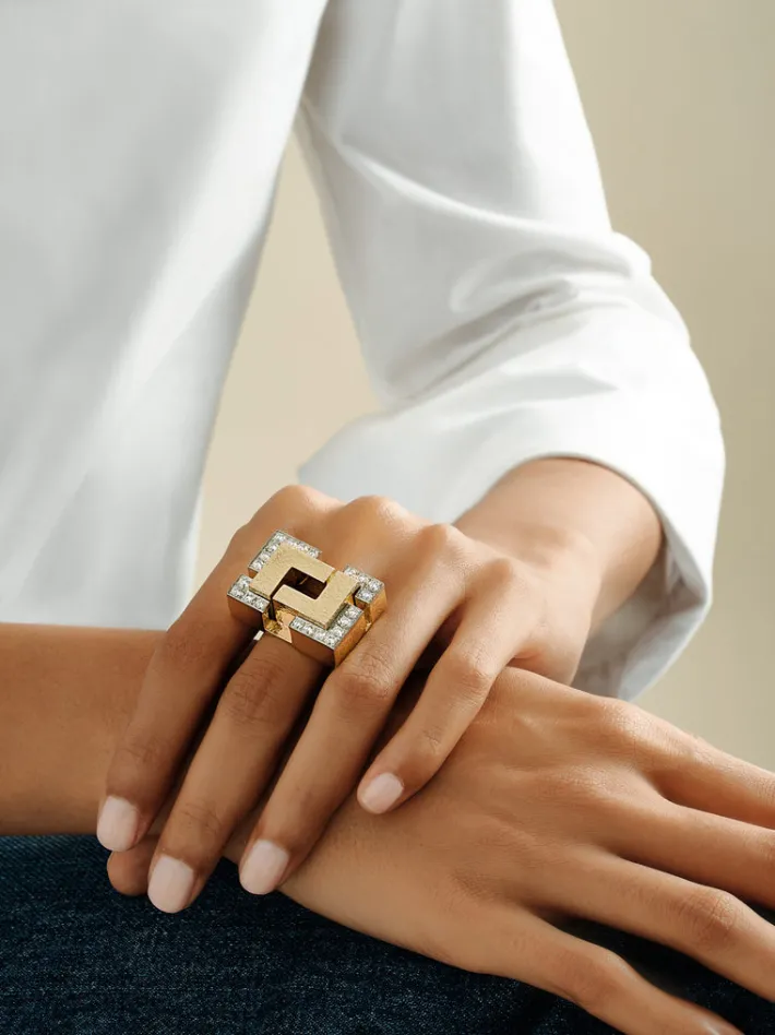 David Webb Rings*Cubist Ring, Hammered 18K Gold