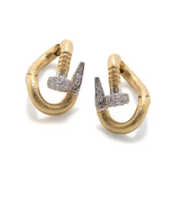 David Webb Earrings*Diamond Bent Nail Earrings, Hammered 18K Gold