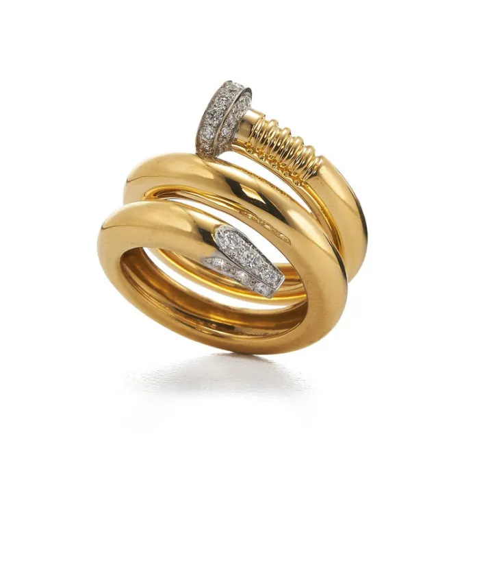 David Webb Rings*Diamond Nail Ring, Polished 18K Gold