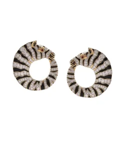 David Webb Earrings*Diamond Round Zebra Earrings