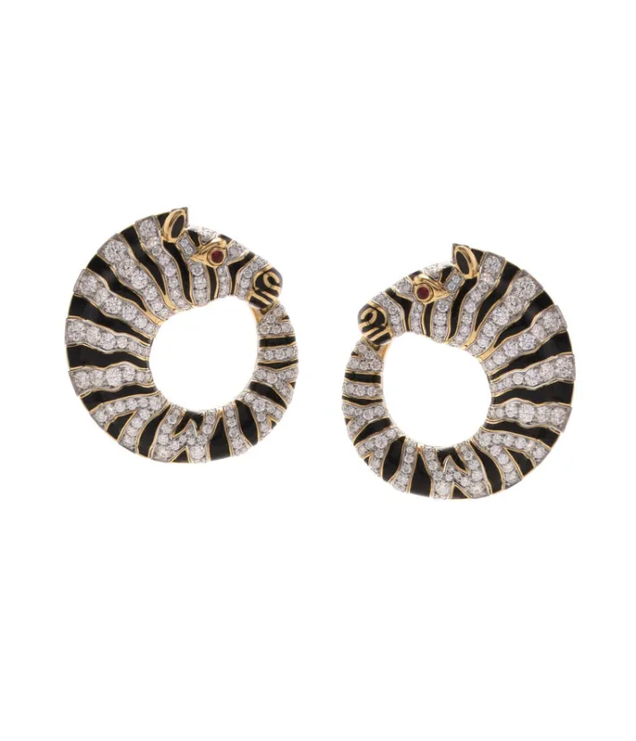 David Webb Earrings*Diamond Round Zebra Earrings