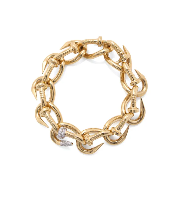 David Webb Bracelets*Diamond Tip Bent Nail Link Bracelet, Polished 18K Gold