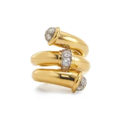 David Webb Rings*Diamond Tip Pipe Ring, Polished 18K Gold