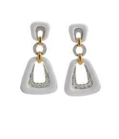David Webb Earrings*Dinner Bell Earrings, White Enamel