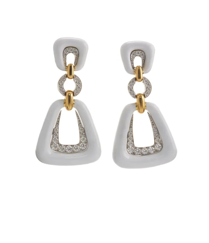 David Webb Earrings*Dinner Bell Earrings, White Enamel