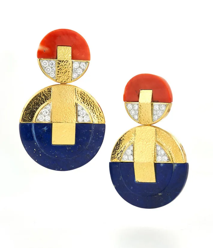 David Webb Earrings*Discus Earrings, Lapis Lazuli and Coral