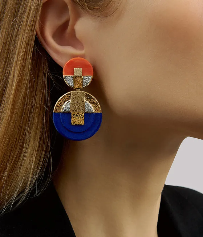 David Webb Earrings*Discus Earrings, Lapis Lazuli and Coral