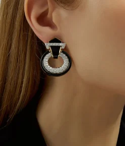 David Webb Earrings*Doorknocker Earrings, Black Enamel