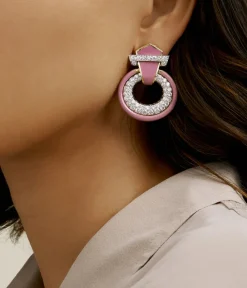David Webb Earrings*Doorknocker Earrings, Pink Enamel