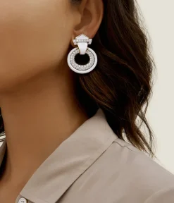 David Webb Earrings*Doorknocker Earrings, White Enamel