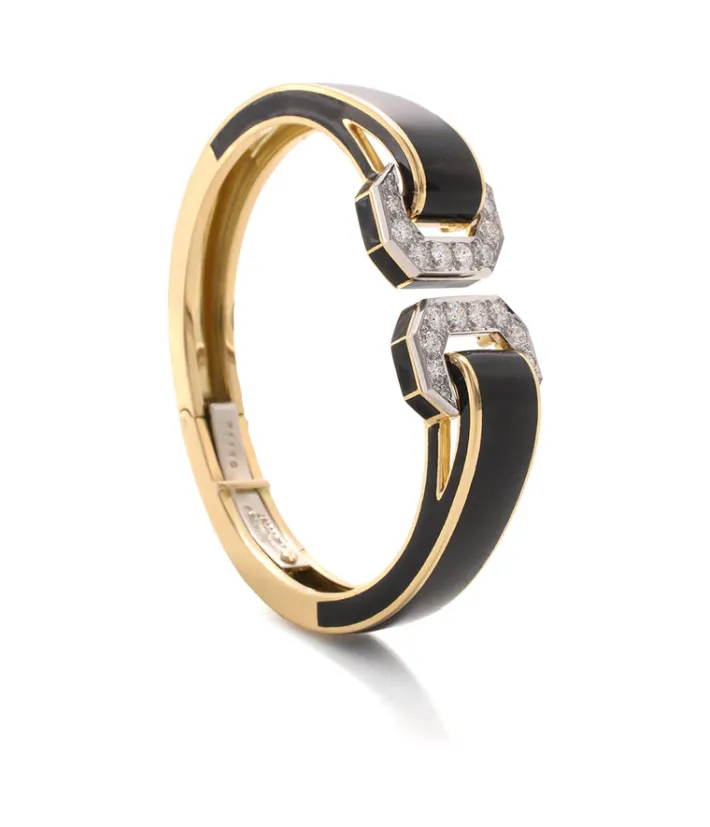 David Webb Bracelets*Double Buckle Bracelet, Black Enamel