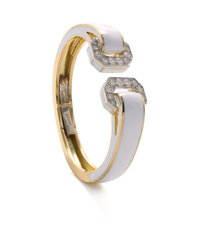 David Webb Bracelets*Double Buckle Bracelet, White Enamel