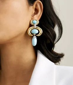 David Webb Earrings*Double Crescent Pear Drop Earrings, Turquoise