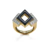 David Webb Rings*Double Diamond Ring, Black Enamel