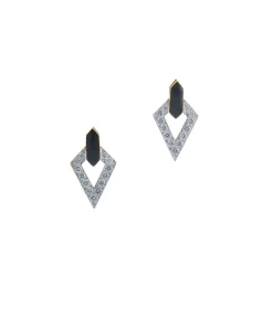 David Webb Earrings*Double Diamond Stud Earrings, Black Enamel