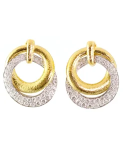 David Webb Earrings*Double Hoop Earrings, Hammered Gold