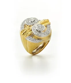 David Webb Rings*Double Scroll Step Ring, Diamonds