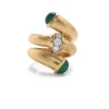 David Webb Rings*Emerald Pipe Ring, Hammered 18K Gold