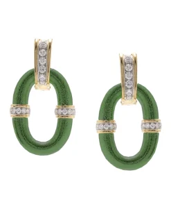 David Webb Earrings*Enamel Oval Link Earrings, Green