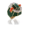 David Webb Rings*Facet Ring, Coral, Green Enamel