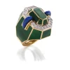 David Webb Rings*Facet Ring, Lapis Lazuli, Green Enamel