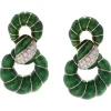David Webb Earrings*Fancy Hoop Earrings, Green Enamel