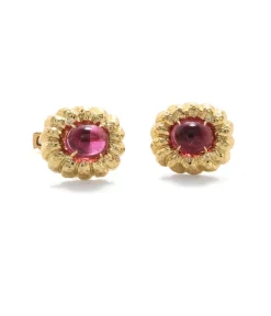 David Webb Cuff Links*Fluted Gold Framed Cuff Links, Rubellite