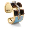 David Webb Bracelets*Four Stone Bastille Cuff, Tiger's Eye, Light Blue Enamel