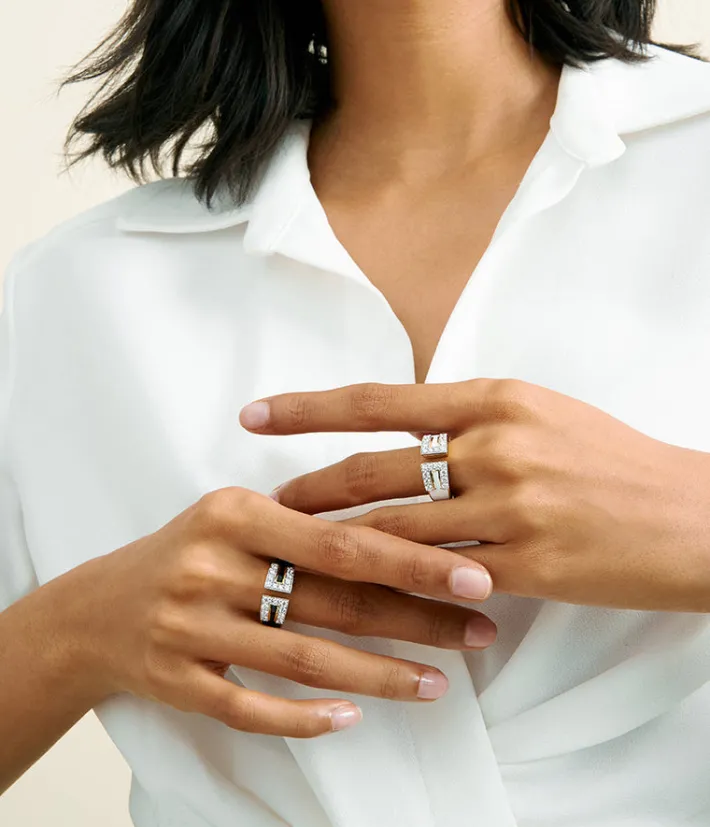 David Webb Rings*Gap Ring, Black Enamel